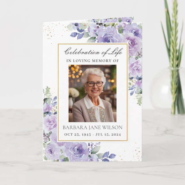 Programa Elegante Purple Lilac Floral Foto Funeral Memorial (Frente)