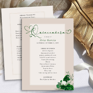Programa Elegante Quinceanera Emerald Green Rosas