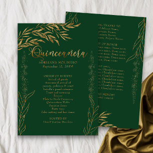 Programa Elegante Quinceanera Verde Esmeralda e Folha de Ou