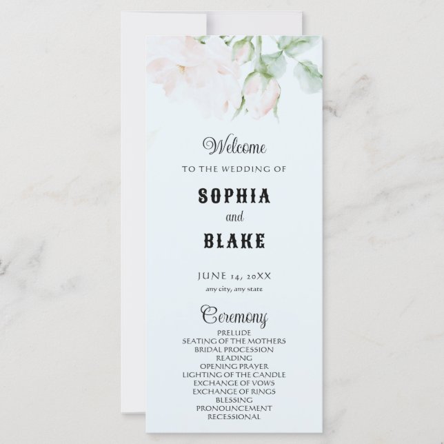 Programa Elegante Romântico de Casamento Azul de R (Frente)