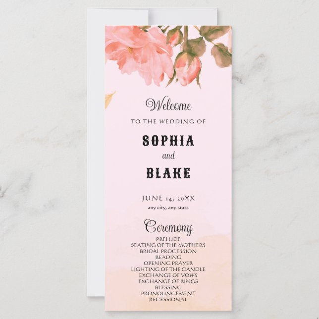 Programa Elegante Romântico de Casamento Rosa Rosa (Frente)