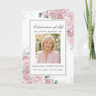 Programa Elegante Rosa Floral Foto Funeral Memorial