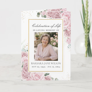 Programa Elegante Rosa Floral Foto Funeral Memorial