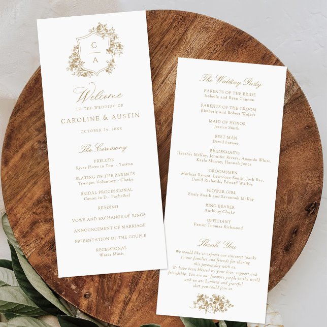 Programa Elegante Rosas Franceses Vintage Crest Wedment (Criador carregado)