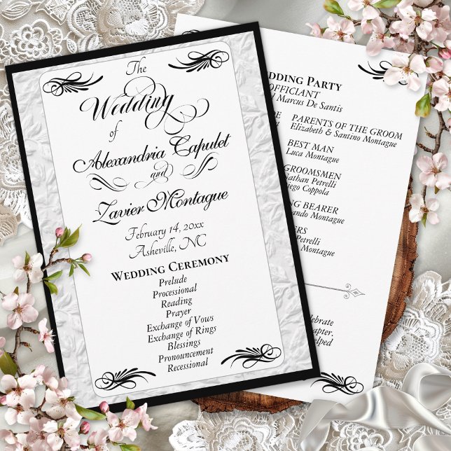 Programa Elegante Roteiro Preto em Cerimônia de Casamento B (Criador carregado)