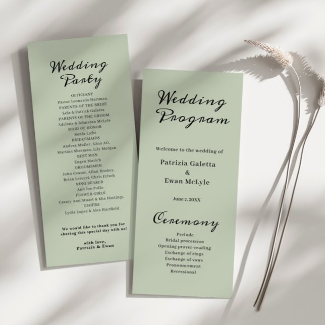 Programa Elegante Sage Green Flat Wedding (Criador carregado)