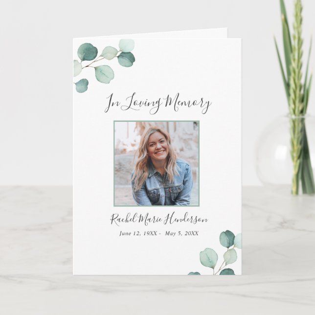 Programa Elegante Sage Green Greenery Eucalyptus Funeral (Frente)