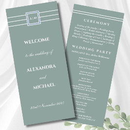 Programa Elegante Sage Green Monograma Moderno de Casamento