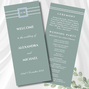 Programa Elegante Sage Green Monograma Moderno de Casamento