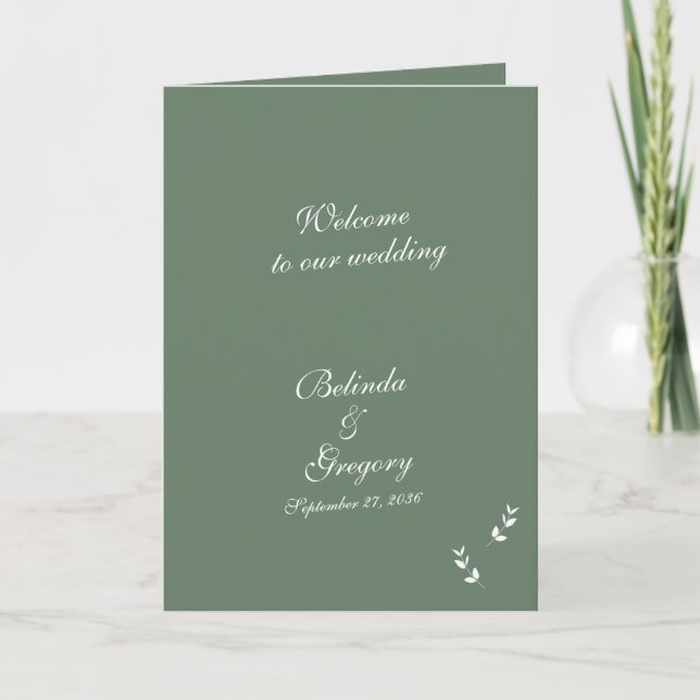 Programa Elegante Sage Green Script Wedding Order (Frente)