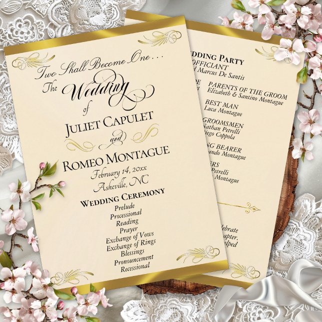 Programa Elegante Script - Casamento Peach Pearl/Dourado (Criador carregado)