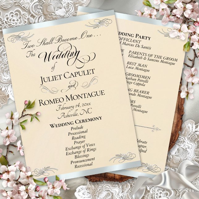 Programa Elegante Script - Casamento Peach Pearl/Prata (Criador carregado)