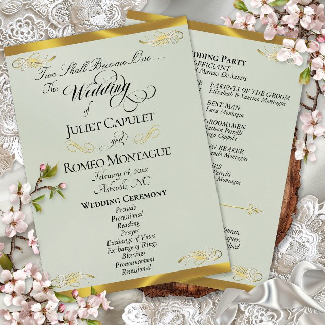 Programa Elegante Script - Casamento Pérola/Sage Dourado (Criador carregado)