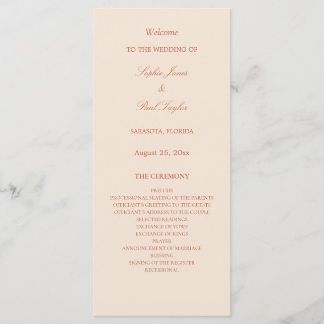 Programa Elegante Terracotta Script Wedding (Frente)