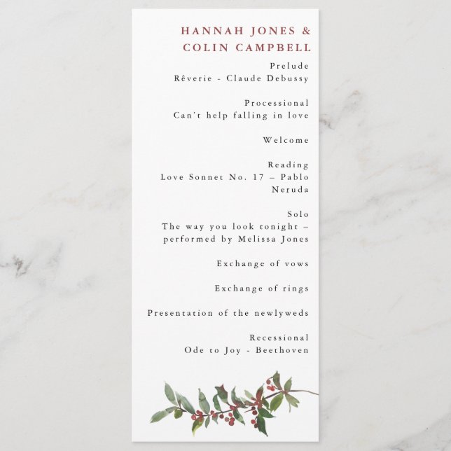 Programa Elegante Winter Berries Red Green Watercolor (Frente)