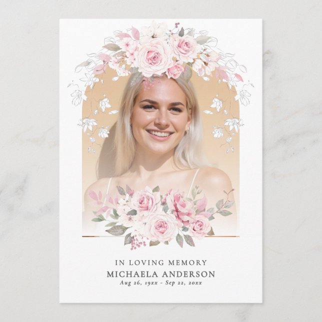 Programa Em Memória Amada Floral de Aquarela Rosa Memorial (Frente)