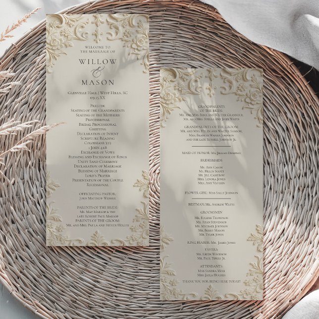 Programa Embossed Baroque Ivory Wedding Program (Embossed Baroque Ivory Wedding Program)