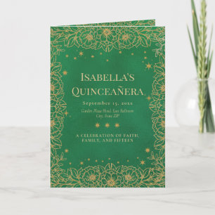 Programa Emerald Green Dourado Floral Quinceañera