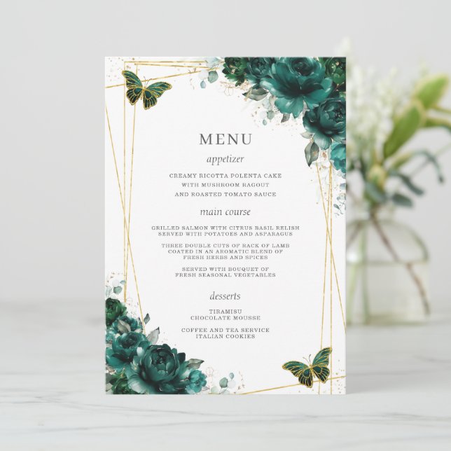 Programa Emerald Green Floral Butterflies Quinceanera (Em pé/Frente)