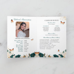 Programa Emerald Rosa Dourado Tiara Butterfly Quinceanera