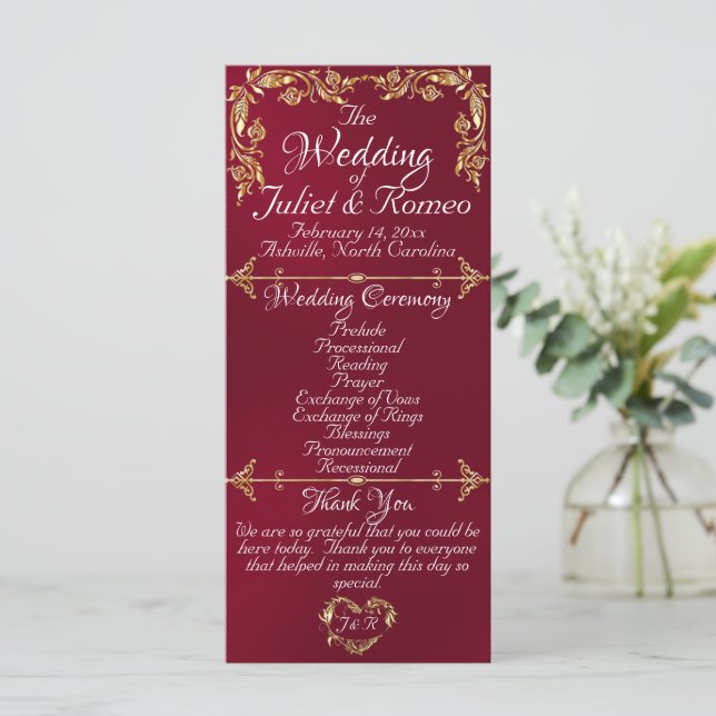 Programa Escrita Elegante e Folhas Douradas - Casamento Bor (Em pé/Frente)