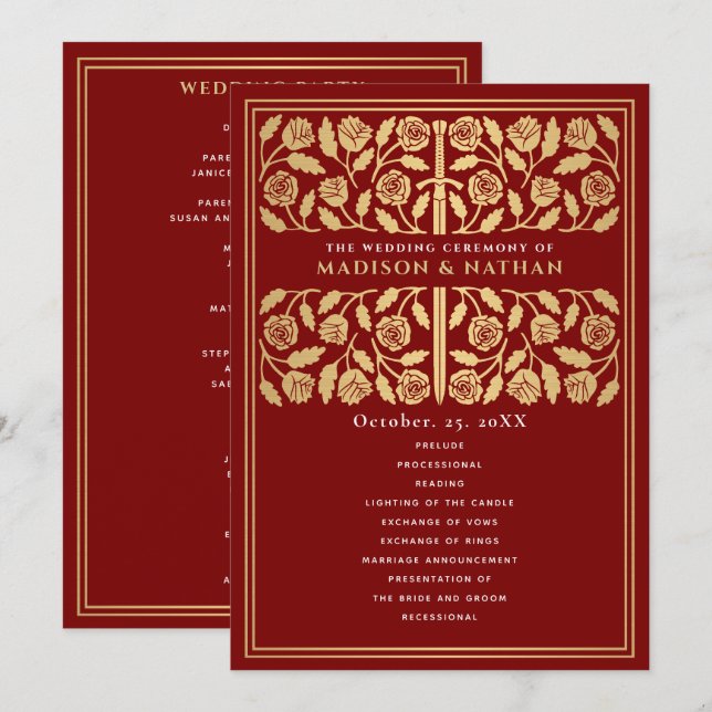 Programa Espada Dourada Medieval Escarlate Casamento Real (Frente/Verso)