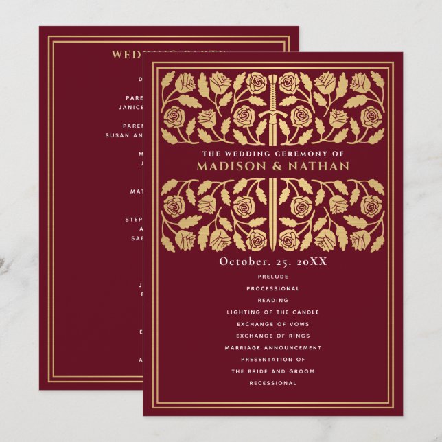 Programa Espada Dourada Medieval Vermelha Casamento Real (Frente/Verso)
