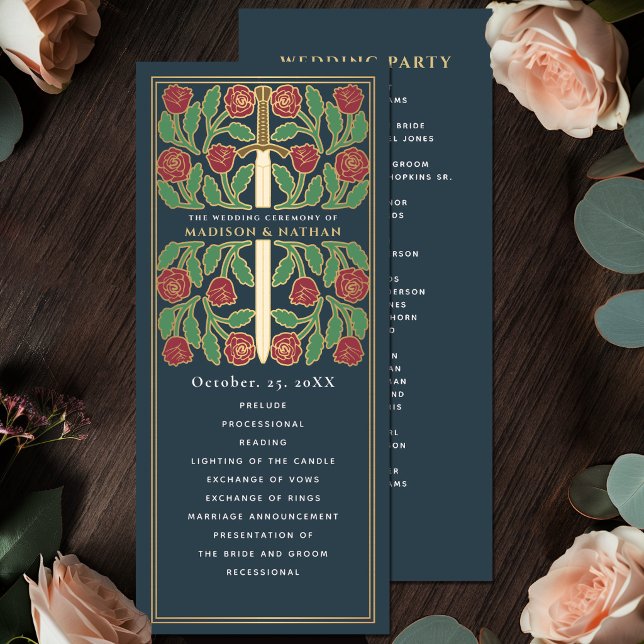Programa Espada Floral Dourada Medieval Cinza Casamento Rea (Criador carregado)
