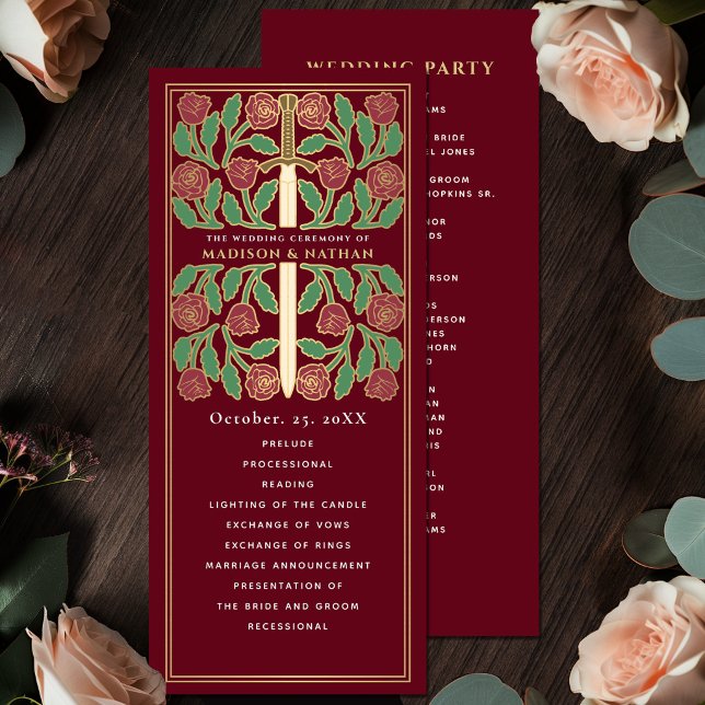 Programa Espada Floral Dourada Medieval Vermelha Casamento  (Criador carregado)