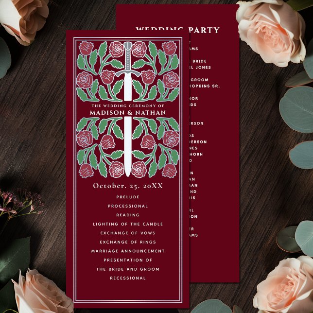 Programa Espada Prata Floral Medieval Vermelha Casamento Re (Criador carregado)