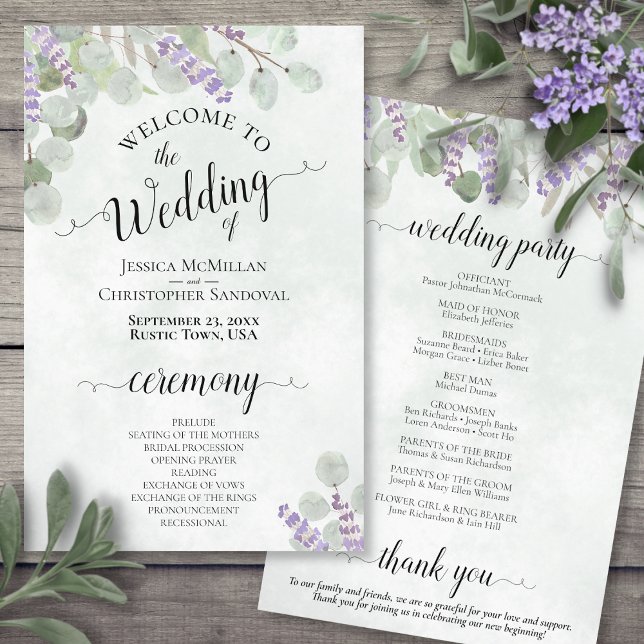 Programa Eucalyptus e Lavanda de Casamento de Orça (Front and Back)