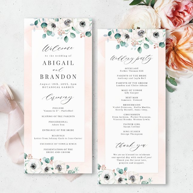 Programa Eucalyptus Greenery anemone casamento floral com r (Eucalyptus Greenery anemone floral rustic wedding Program)