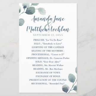 Programa Eucalyptus Greenery Watercolor Wedding