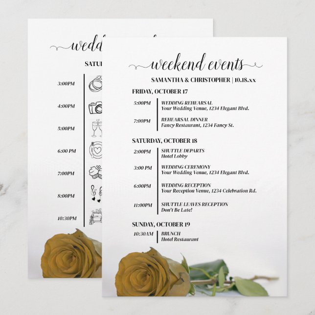 Programa Eventos de Casamento Fancy Royal Gold Ochre & Cron (Frente/Verso)
