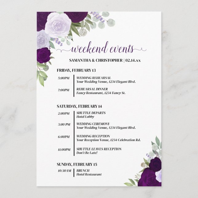 Programa Eventos e Cronograma de Casamento das Rosas Boho R (Frente)