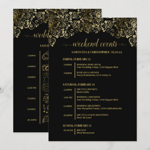 Programa Eventos e Cronograma de Casamento Preto e Dourado