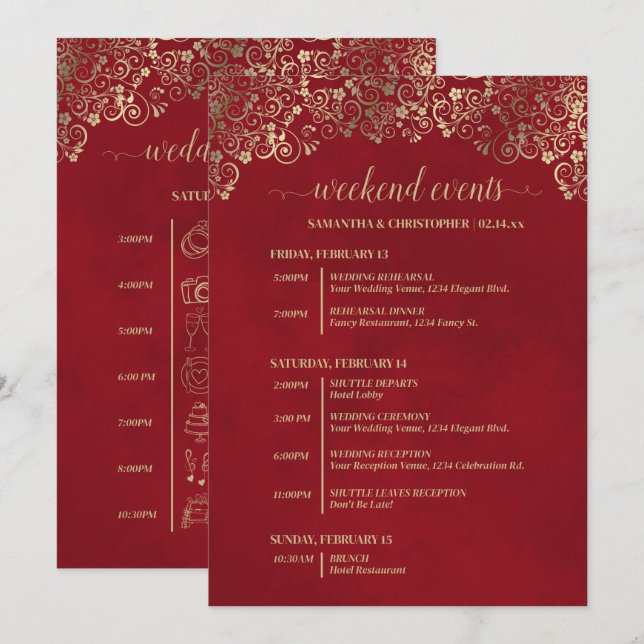 Programa Eventos e Cronologia de Casamento Elegantes em Ver (Frente/Verso)