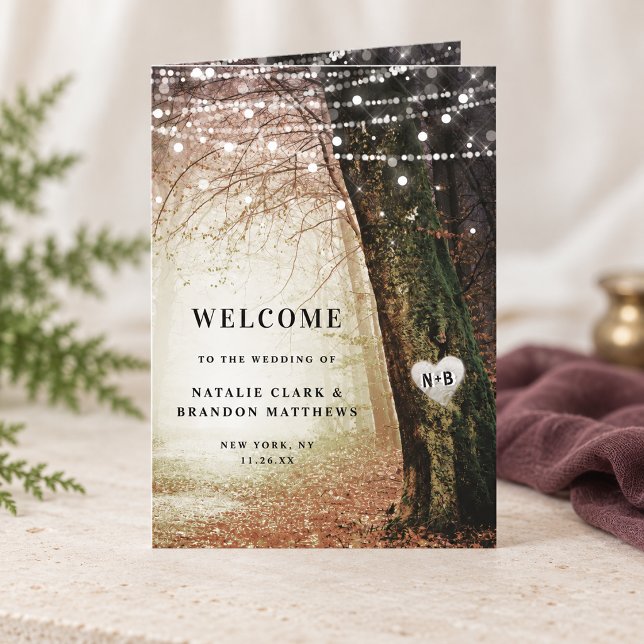 Programa Evermore | Cerimônia de Casamento na Floresta Enca (Amber Evermore enchanted forest folded wedding ceremony program with personalized cover. Styling props are not included.)