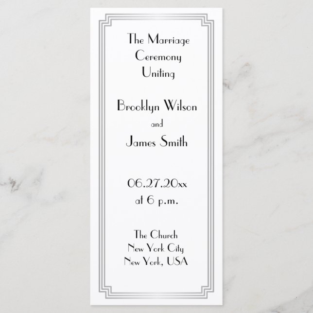 Programa Excelente Gatsby Art Deco Silver Wedding Programs (Frente)