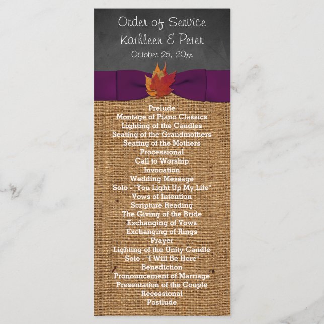 Programa Fall Deixa FAUX Burlap Chalkboard Wedment Program (Frente)