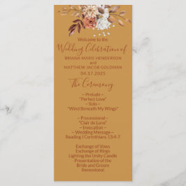 Programa Fall Floral Dourado Weding Program