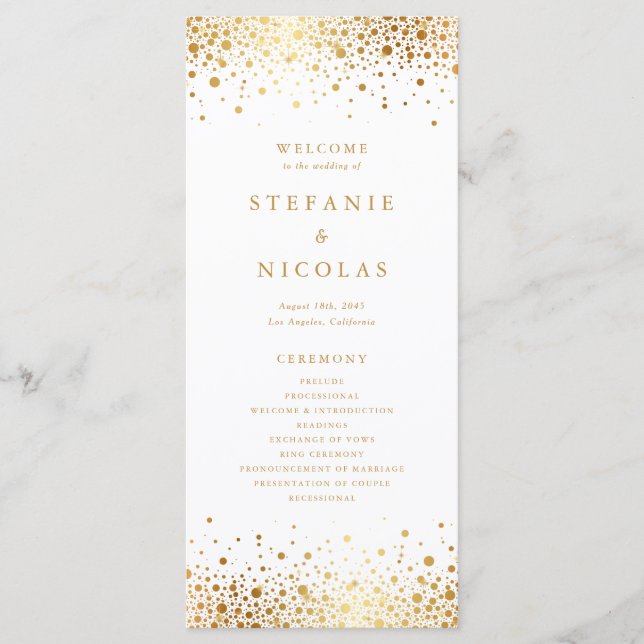 Programa Faux Gold Foil Confetti Dots Casamento (Frente)