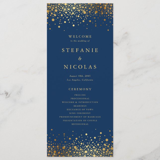 Programa Faux Gold Foil Confetti Pontos Marinho Casamento A (Frente)