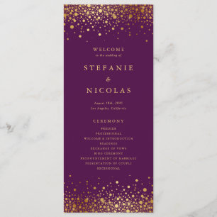 Programa Faux Gold Foil Confetti Pontos Púrpura Casamento