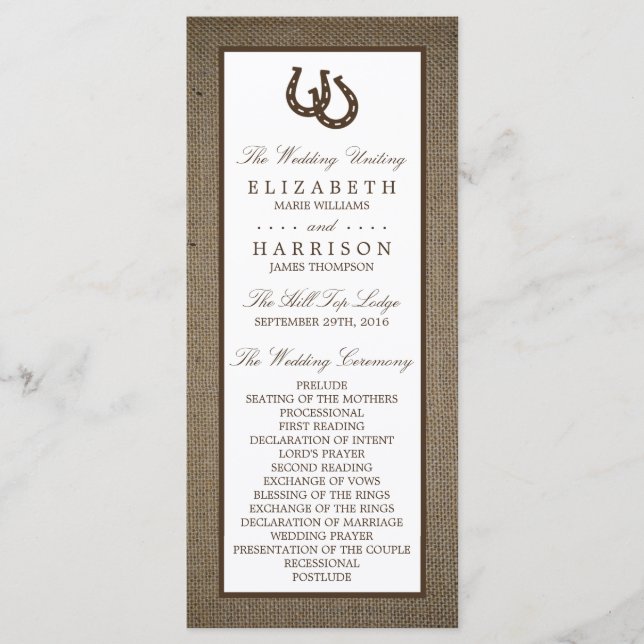 Programa Ferradura Russa Do País No Casamento Burlap (Frente)