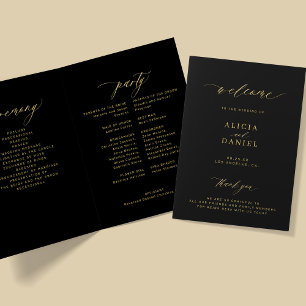 Programa Festa de casamento de caligrafia de ouro elegante