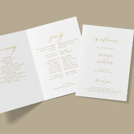 Programa Festa de casamento de caligrafia simples em ouro