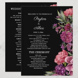 Programa Festa de casamento Preta Floral Rosa Púrpura