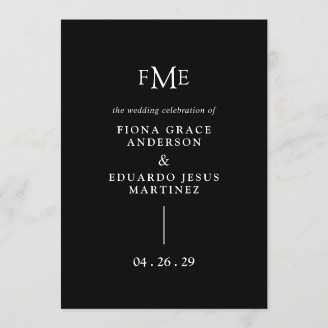 Programa Fiona Black Bold Monograma Casamento Moderno (Frente)