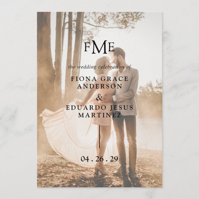 Programa Fiona Photo Bold Monograma Casamento Moderno (Frente)